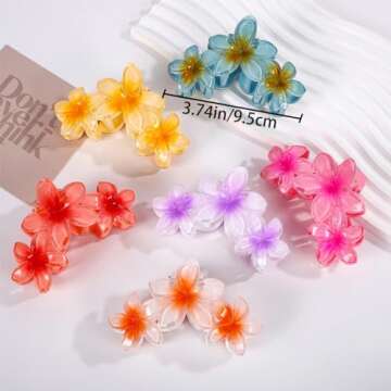 6 PCS Flower Hair Claw Clips Cute Hair Clips Hawaiian Plumeria FLower Claw clip Flower Clips for Thi...