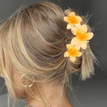 6 PCS Flower Hair Claw Clips Cute Hair Clips Hawaiian Plumeria FLower Claw clip Flower Clips for Thick Thin Hair Large Flower Hair Claw Clips for Women Non Slip Strong Hold Hair Catch Clamp Barrettes