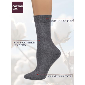 COTTON DAY Women's Soft Combed Cotton Dress Socks Seamless Toe