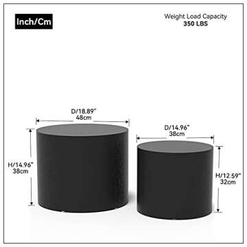 WILLIAMSPACE Nesting Coffee Table Set of 2, Black Round Wooden Modern Circle Table for Small Space L...