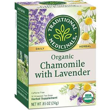 Traditional Medicinals Organic Chamomile & Lavender Herbal Tea, Settles Nervous System, (Pack of 2) - 32 Tea Bags Total