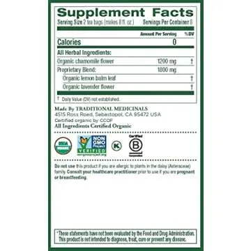 Traditional Medicinals Organic Chamomile & Lavender Herbal Tea, Settles Nervous System, (Pack of 2) - 32 Tea Bags Total