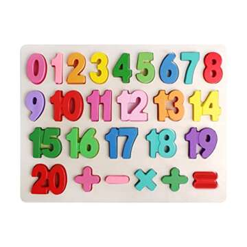Kimuvin Wooden Number Puzzles, Preschool Educational Learning Board Toys for 3 4 5 Years Old Kids Toddlers