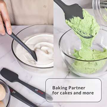 Elihome Chef Series 3 Piece Silicone Spatula Set - 600°F Heat Resistant Non Stick Rubber Kitchen Scraper Spatulas for Cooking, Baking, Mixing – BPA Free and LFGB Certified Silicone(Black)