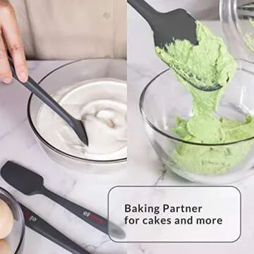 Elihome Chef Series 3 Piece Silicone Spatula Set - 600°F Heat Resistant Non Stick Rubber Kitchen Scraper Spatulas for Cooking, Baking, Mixing – BPA Free and LFGB Certified Silicone(Black)