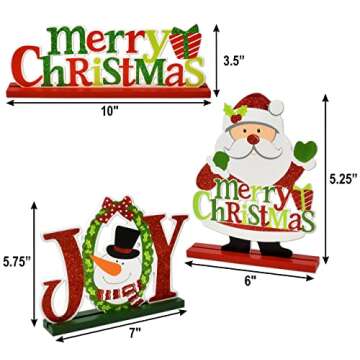 Gift Boutique 6 Christmas Table Signs Decorations Wooden Centerpiece Tabletop Snowman Wood Desktop D...
