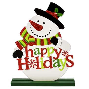 Gift Boutique 6 Christmas Table Signs Decorations Wooden Centerpiece Tabletop Snowman Wood Desktop Decor for Kitchen Home Xmas Holiday Party Supplies