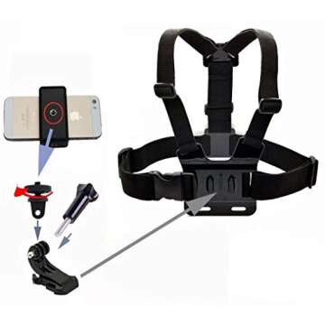 Supkeyer Cellphone Selfie Chest Mount+ Head Mount+ Wrist Mount with Clip for Gopro Hero 12 11 10 9 8 7 6 / Sony Action Cam/for iPhone 16 15 14 13 12 11 Pro Max Xs Max XR X/Sony LG ZTE Cellphone