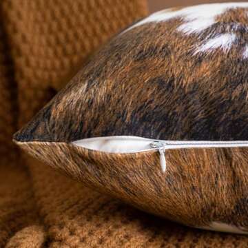 Woaboy Pack of 2 Decorative Throw Pillow Covers Cowhide Brindle Printed Couch Throw Pillows Cushion Covers for Winter Home Decor Living Room Sofa Bedroom 18x18 Inch