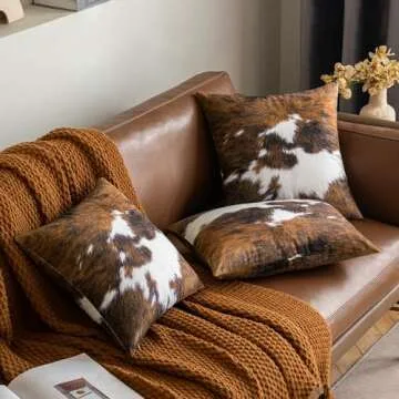 Woaboy Pack of 2 Decorative Throw Pillow Covers Cowhide Brindle Printed Couch Throw Pillows Cushion Covers for Winter Home Decor Living Room Sofa Bedroom 18x18 Inch