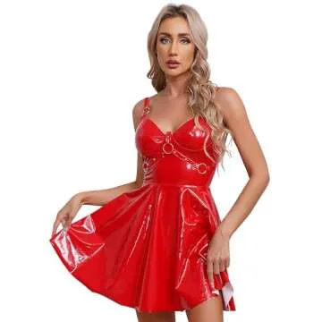 iiniim Shiny Patent Leather Club Dress for Women