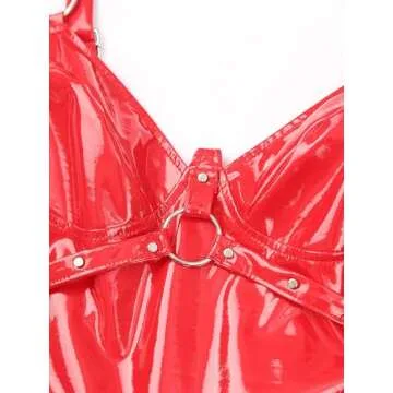 iiniim Shiny Patent Leather Club Dress for Women