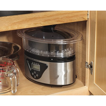 Hamilton Beach Digital Electric Food Steamer & Rice Cooker for Quick, Healthy Cooking for Vegetables and Seafood, Stackable Two-Tier Bowls, 5.5 Quart, Black & Stainless Steel