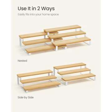 SONGMICS Display Risers, Set of 2 Engineered Wood Perfume Organizer Stand, 3-Tier Cupcake Stand Holder, Spice Rack, Shelf Risers for Figures, Dessert Shelves, Natural Beige and Cloud White UKCS016N02