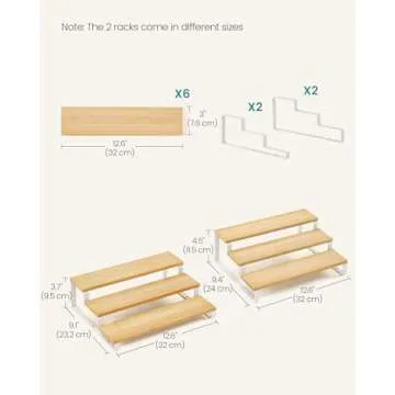 SONGMICS Display Risers, Set of 2 Engineered Wood Perfume Organizer Stand, 3-Tier Cupcake Stand Holder, Spice Rack, Shelf Risers for Figures, Dessert Shelves, Natural Beige and Cloud White UKCS016N02
