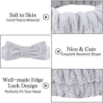 Casoty 6 Pcs Hair Band, Soft Coral Fleece Spa Headbands for Washing Face, Bow Hair Band, Makeup Head...