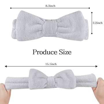 Casoty 6 Pcs Hair Band, Soft Coral Fleece Spa Headbands for Washing Face, Bow Hair Band, Makeup Headband, Skincare Headbands, Yoga, One Size Fits All, Grey, White, Black