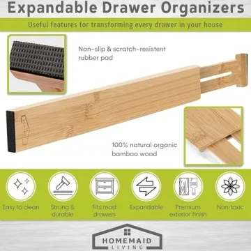 Adjustable Bamboo Drawer Organizer - Expandable & Water-Resistant