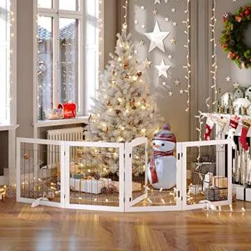 Vantas Folding Pet Gate 96" Wide, 30" Tall No-Assembly Wooden Dog Gate with Door Walk Through, Frees...