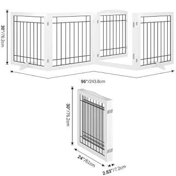 Vantas Folding Pet Gate 96" Wide, 30" Tall No-Assembly Wooden Dog Gate with Door Walk Through, Freestanding Wire Pet Gate, Pet Puppy Safety Fence, with 2PCS Support - White
