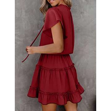 Dokotoo Womens Cute Spring Sexy Deep V Neck Ruffle Chiffon Lantern Short Sleeve Elegant Boho Bohemia...