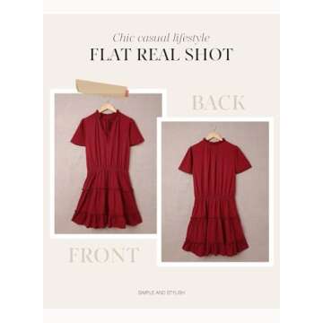 Dokotoo Womens Cute Spring Sexy Deep V Neck Ruffle Chiffon Lantern Short Sleeve Elegant Boho Bohemian Hawaiian Flowy Mini Short Skirt Dresses for Women Party Casual Summer 2025 Wine Large