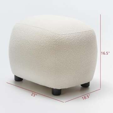 KINWELL Round Boucle Upholstered Ottoman Chair, Footstool with Soft Padded Seat, Fully Assembled Mod...
