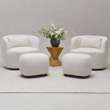 KINWELL Round Boucle Upholstered Ottoman Chair, Footstool with Soft Padded Seat, Fully Assembled Modern Sofa Couch Footrest, Extra Seating for Bedroom Entryway, Beige(18.5" D x 23" W x 16.5" H)