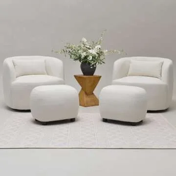 KINWELL Round Boucle Upholstered Ottoman Chair, Footstool with Soft Padded Seat, Fully Assembled Modern Sofa Couch Footrest, Extra Seating for Bedroom Entryway, Beige(18.5" D x 23" W x 16.5" H)