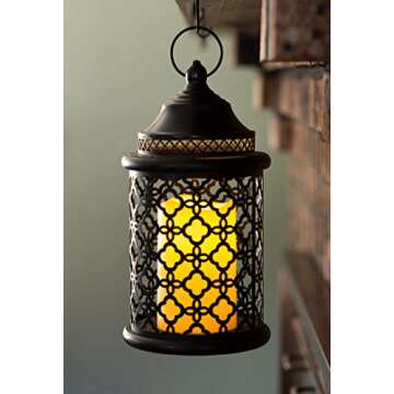 VP Home Decorative Flickering Flameless LED Candle Lantern with Remote Control Outdoor Lanterns for Front Porch Hanging Lanterns Outdoor Vintage Lanterns Decorative for Home Wedding (Black)