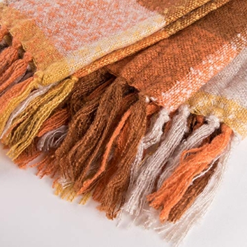 G Lake Orange Plaid Blanket Soft Reversible Fringed Throw