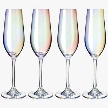The Wine Savant Iridescent Glasses - Crystal Luster Radiance Set of 4 - Rainbow Colored Stemware Gla...