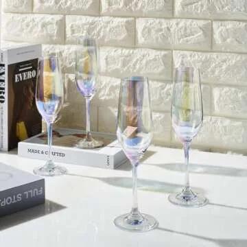 The Wine Savant Iridescent Glasses - Crystal Luster Radiance Set of 4 - Rainbow Colored Stemware Glassware, Durable Pearl Color Champagne Glasses, An Ethereal Shine (Tall Flutes)