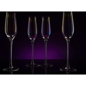The Wine Savant Iridescent Glasses - Crystal Luster Radiance Set of 4 - Rainbow Colored Stemware Glassware, Durable Pearl Color Champagne Glasses, An Ethereal Shine (Tall Flutes)
