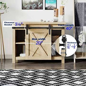 EaseLife 3.3 FT Cabinet Mini Sliding Barn Door Hardware Track Kit,Easy Install,Slide Smoothly Quietly,Apply for Storage Window TV Stand and Other Shielding (No Cabinet)