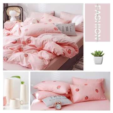 Pink Strawberry Duvet Cover Set for Teen Girls - Kawaii Style