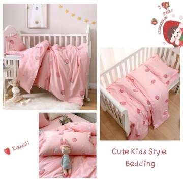 Pink Strawberry Duvet Cover Set for Teen Girls - Kawaii Style