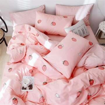 Pink Strawberry Duvet Cover Set for Teen Girls - Kawaii Style