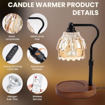 Candle Warmer Lamp with Timer and Remote Control for Jar Candles