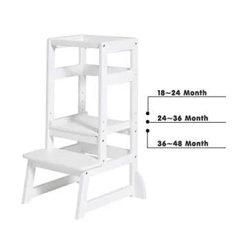 SDADI LT05W Mother's Helper Adjustable Height Kitchen Step Stool, Children Kids Toddlers Counter Level Learning Stool for Kitchen and Bathroom, White