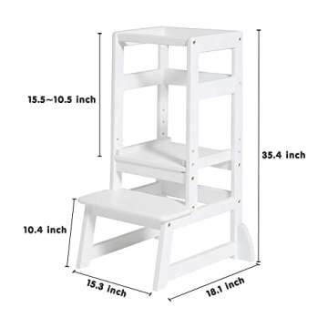 SDADI LT05W Mother's Helper Adjustable Height Kitchen Step Stool, Children Kids Toddlers Counter Level Learning Stool for Kitchen and Bathroom, White
