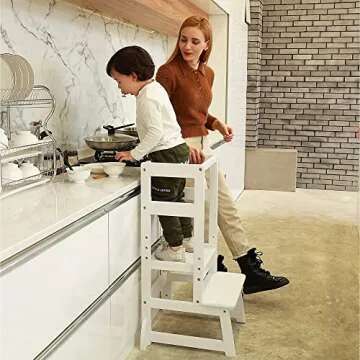 SDADI LT05W Mother's Helper Adjustable Height Kitchen Step Stool, Children Kids Toddlers Counter Level Learning Stool for Kitchen and Bathroom, White