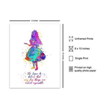 Inspirational Quote - Alice Wonderland Wall Art Print- Great Motivational Gift - Chic Room, Home or ...