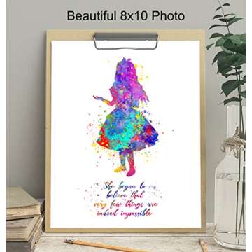 Inspirational Quote - Alice Wonderland Wall Art Print- Great Motivational Gift - Chic Room, Home or Office Decor Poster for Kids or Girls Bedroom - 8x10 Unframed Photo