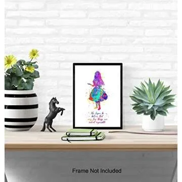 Inspirational Quote - Alice Wonderland Wall Art Print- Great Motivational Gift - Chic Room, Home or Office Decor Poster for Kids or Girls Bedroom - 8x10 Unframed Photo