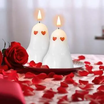 MTLEE 20 Pcs Valentine's Candles Heart Ghost Candles Spooky Soy Wax Burning Candle Novelty Romantic Decorations for Valentine‘s Day Decor Home Bedroom Room Table Anniversary Wedding Party