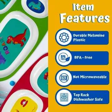 4E's Fun Divided Melamine Plates for Kids - 4 Pack
