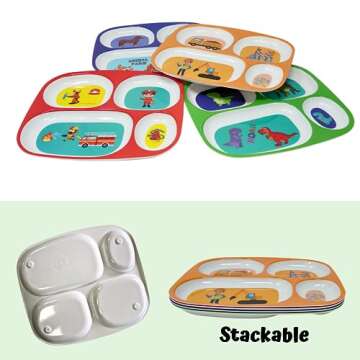 4E's Fun Divided Melamine Plates for Kids - 4 Pack