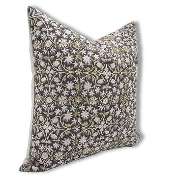 Fabritual Handmade Block Print Thick Linen 20X20 Inches Throw Vintage Pillowcase Cushion Cover with ...