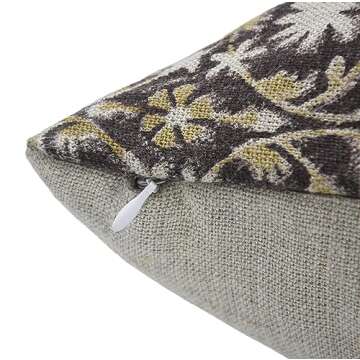 Fabritual Handmade Block Print Thick Linen 20X20 Inches Throw Vintage Pillowcase Cushion Cover with Zipper for Sofa, Couch and Bed, Outdoor, Fall Decoration, Boho Home Décor, Mahalaxmi, Choco Brown